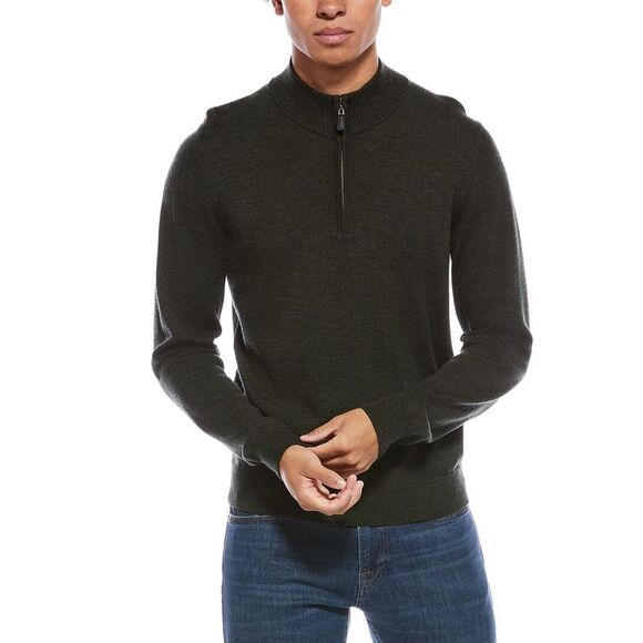 Mette MensMerino Wool 1/4-Zip Mock Neck Sweater, Green
